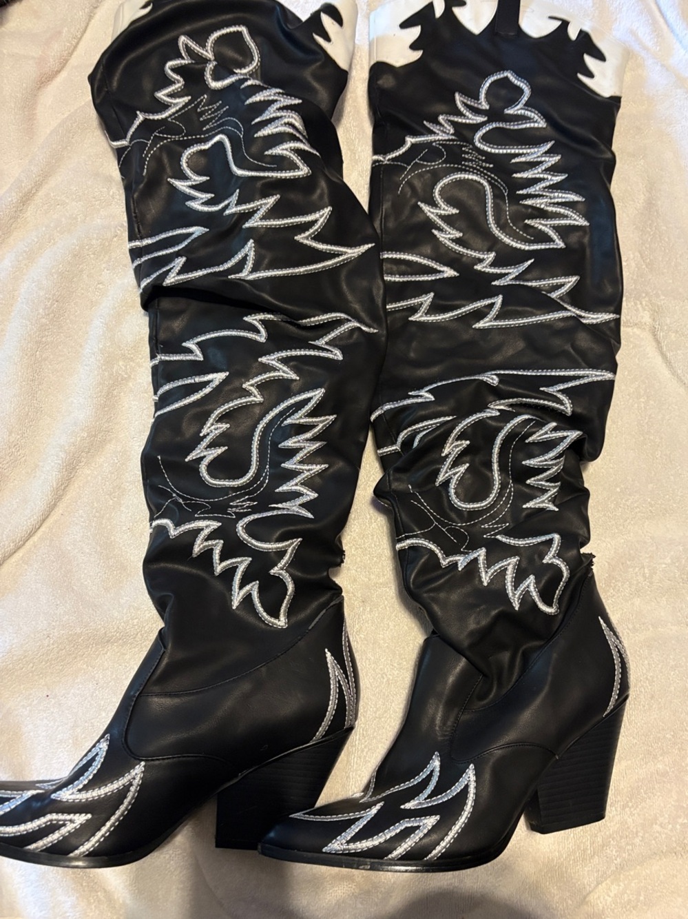 Cape Robbin Black Over-the-Knee Western Boots with Silver Stitching